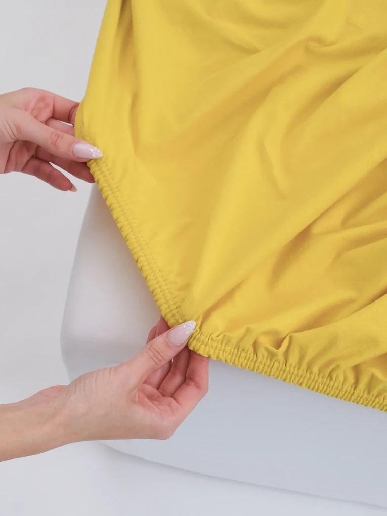 Jersey plachta s elastanom Deluxe 200 × 200 cm – horčicová