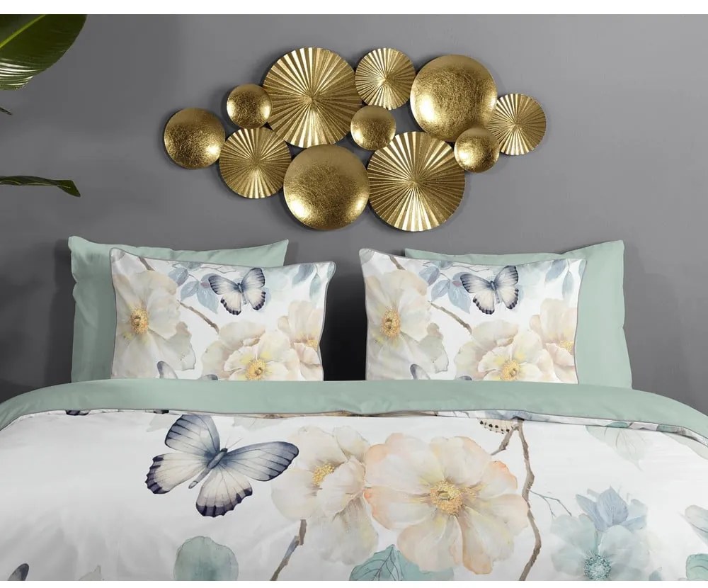 Biele/zelené obliečky na jednolôžko/predĺžené z bavlneného saténu 140x220 cm Adiwanya – Descanso