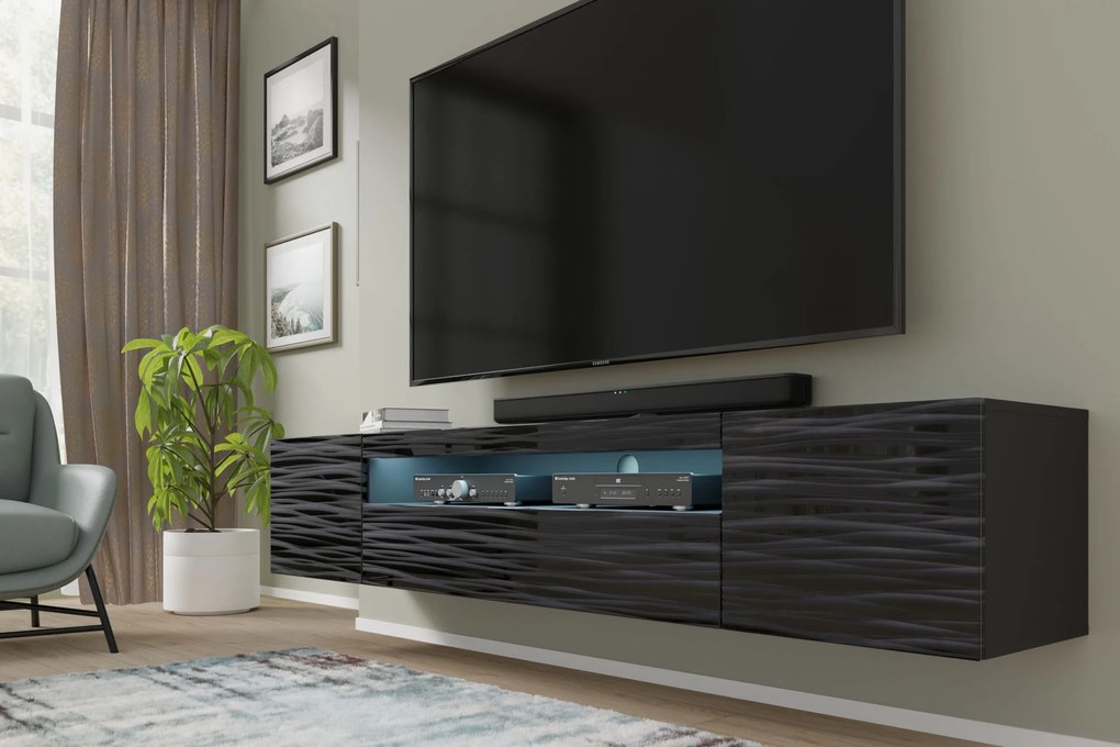TV stolík/skrinka Aurora 200 (sahara čierna) (s LED osvetlením). Akcia -20%. Vlastná spoľahlivá doprava až k Vám domov. 1124868