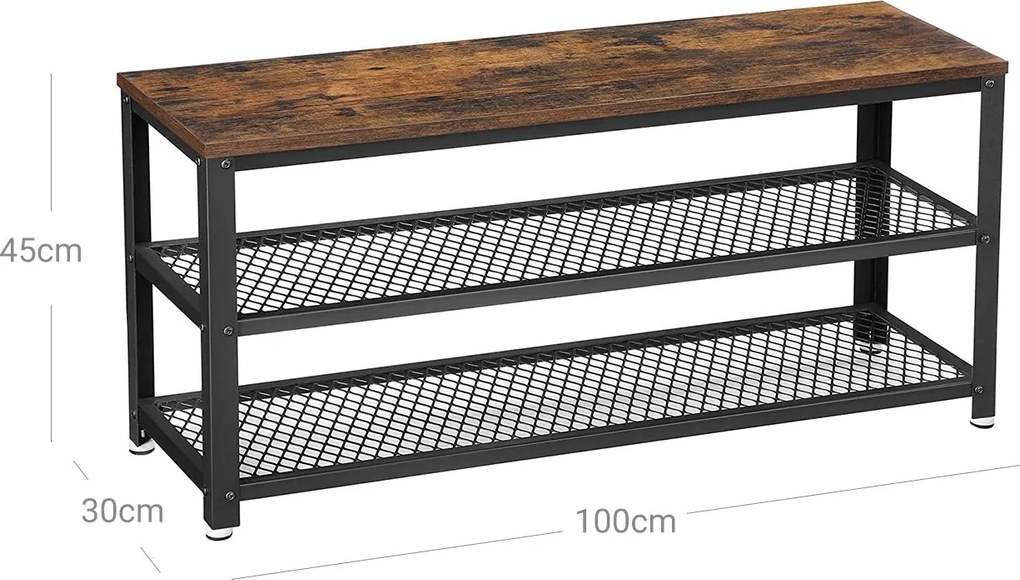 Lavica na topánky, botník s 2 policami, rustikálna hnedá
