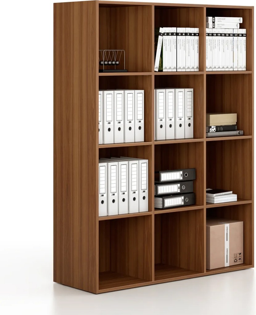 Regál FRAME, nižšie, 3 stĺpce, 1735 x 1299 x 450 mm, orech