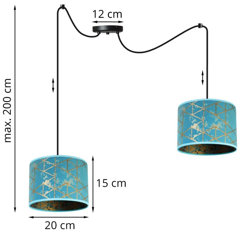 Závesné svietidlo Werona spider, 2x modré textilné tienidlo so vzorom, (výber z 2 farieb konštrukcie), g