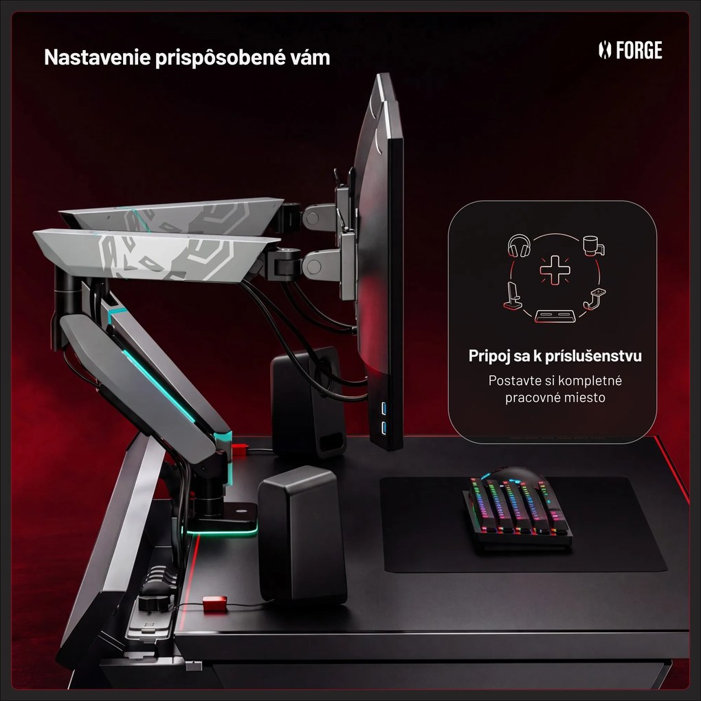 Elektrický herný stôl RGB s držiakmi, čierny, 120 cm: Diablo X-Forge 1200