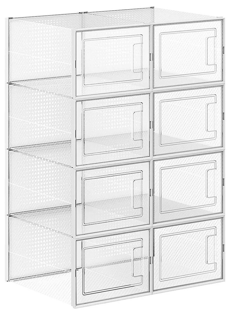 Box na topánky, sada 8ks, priehľadný, biela farba, 18,5x25x35 cm
