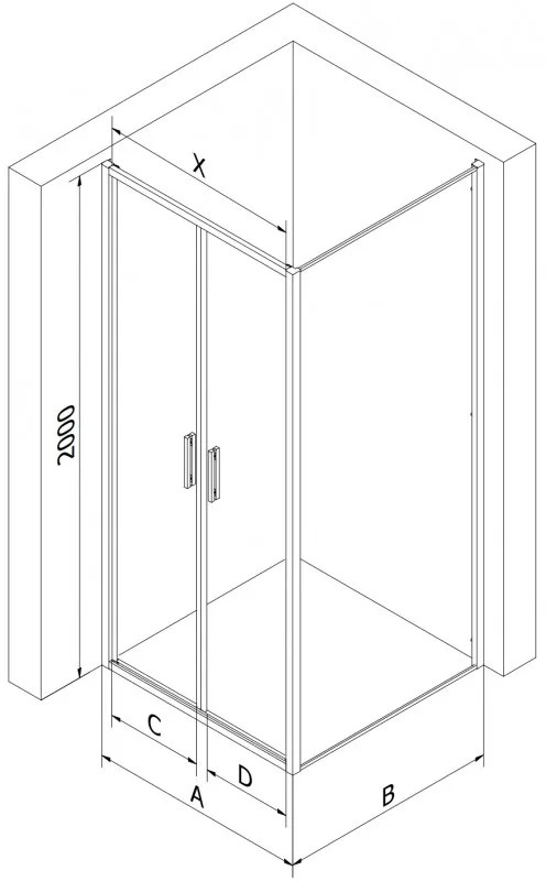 Mexen Exo, sprchovací kút s krídlovým dverami 80 x 100 cm, 6mm číre sklo, čierny profil, 814-080-100-70-00