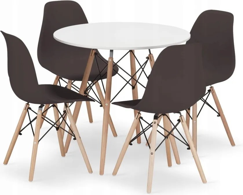 Jedálenská zostava TODI 80cm okrúhly stolový set biely a 2 stoličky OSAKA hnedé +  2 stoličky OSAKA hnedé ZADARMO