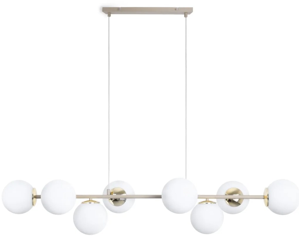 Závesné svietidlo Florence, 8x biele sklenené tienidlo, g/be