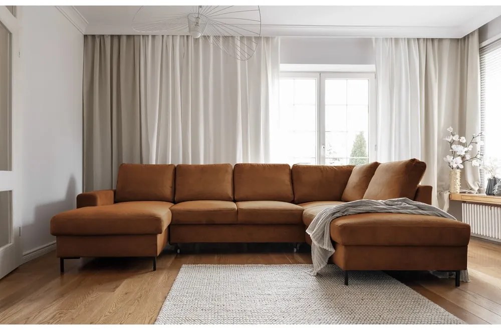 Oranžovohnedá menčestrová rozkladacia rohová pohovka (pravý roh) Lofty Lilly – Miuform