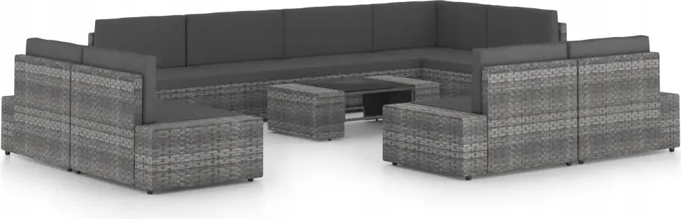 vidaXL 10-dielna záhradná sedacia súprava s podložkami polyratan sivá