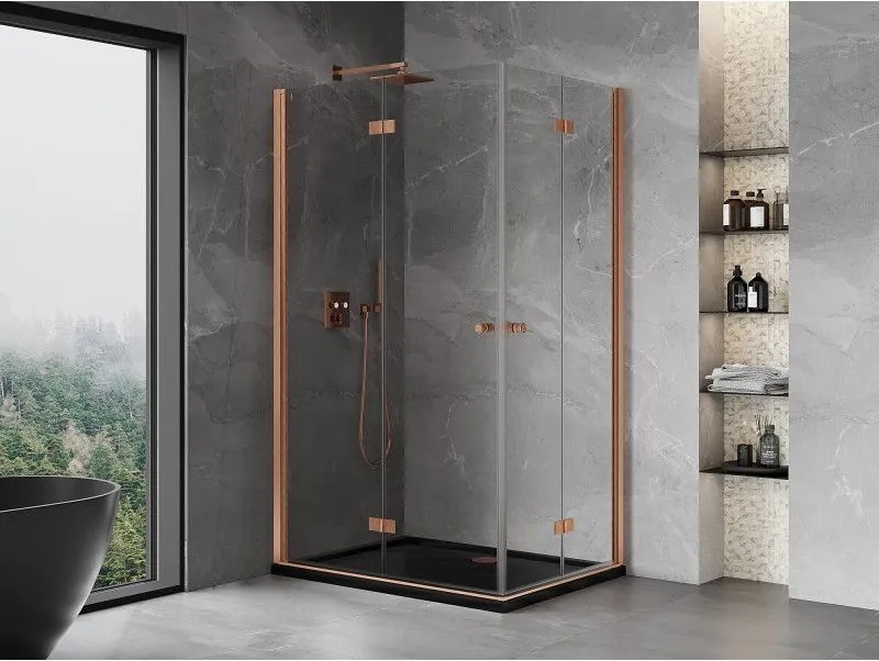 Mexen Mist-F Duo, skladací sprchový kút 120 x 90 cm, priehľadný, brúsená meď - 8A6-120L-090P-65-00