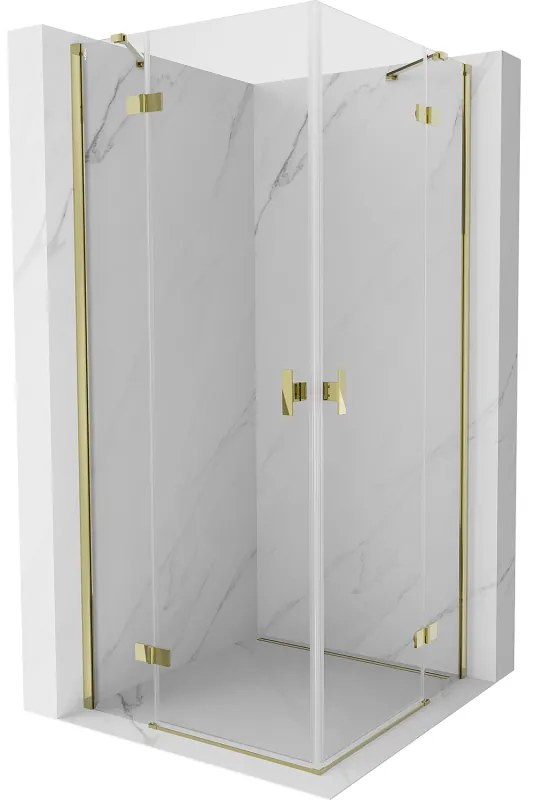 Mexen Mist-H Duo, 2-krídlový výklopný sprchový kút 120 x 120 cm, číre sklo, zlatý lesklý profil, 8A5-120L-120P-50-00