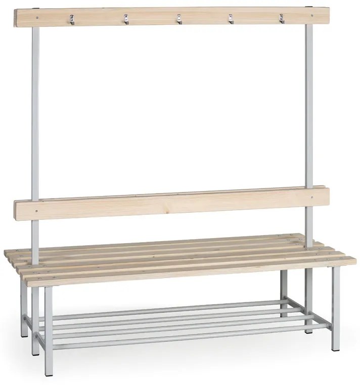 Šatníková lavica s vešiakmi, dĺžka 1500 mm - obojstranná