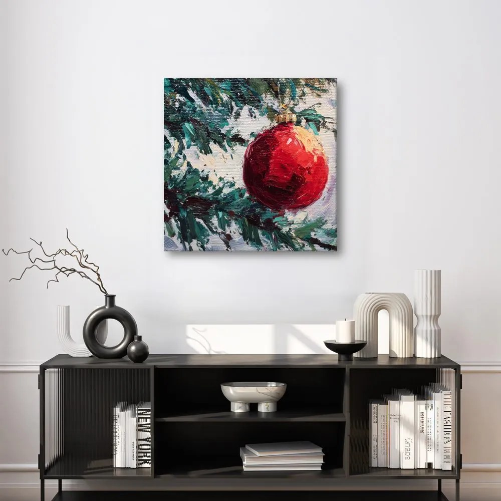 Vianočný obraz červená guľa a vetvičky