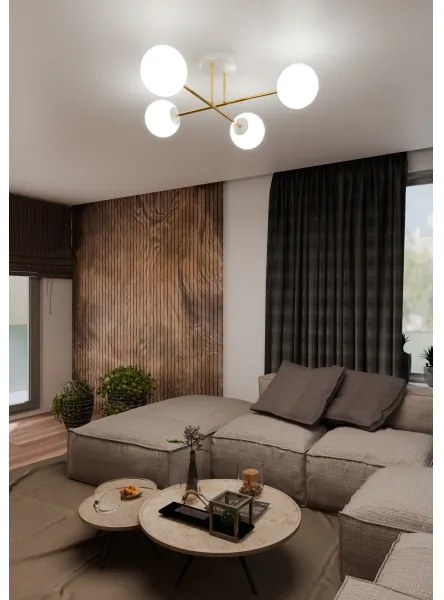 Luster na tyči MAGNUM 4xE14/10W/230V biela/zlatá