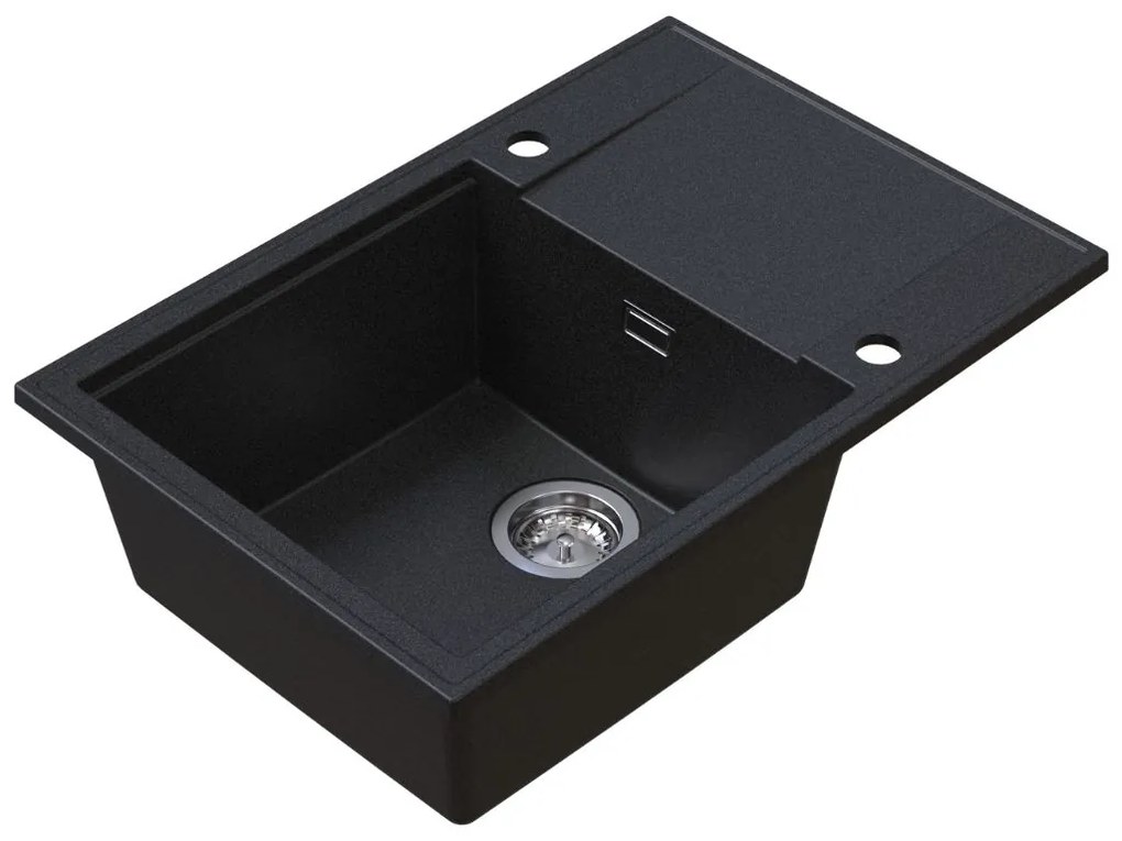 Sink Quality Sink55, kuchynský granitový drez 680x460x215 mm + chrómový sifón, grafitová, SKQ-SINK.G.1KDO.X