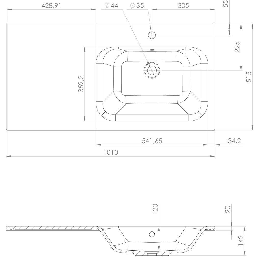 Sapho Sapho, LOREA skrinka 100x46x51,5cm (30+70cm), pravá, biela matná, LE070-3131-R-01