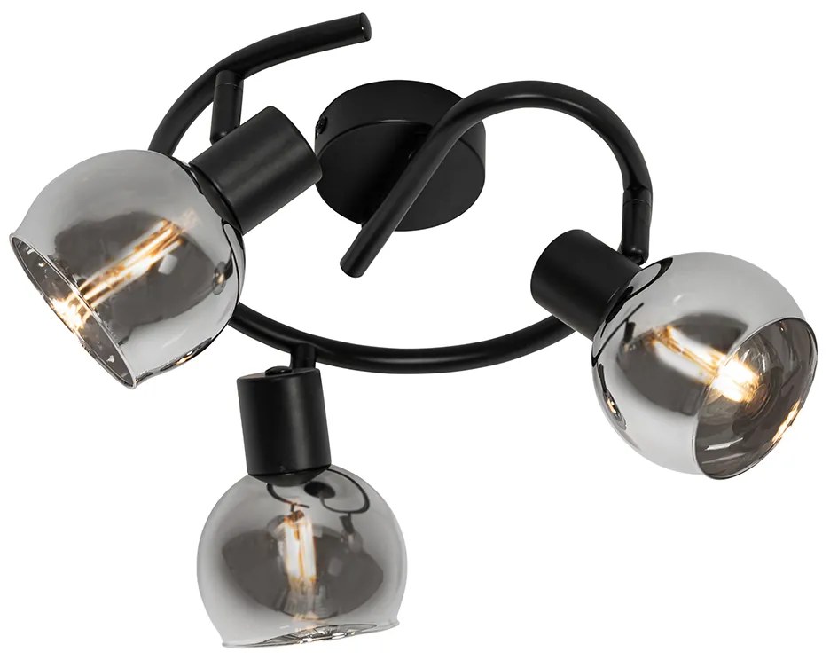 Inteligentné stropné bodové svietidlo čierne s dymovým sklom 3-svetlá vrátane WiFi P45 - Vidro