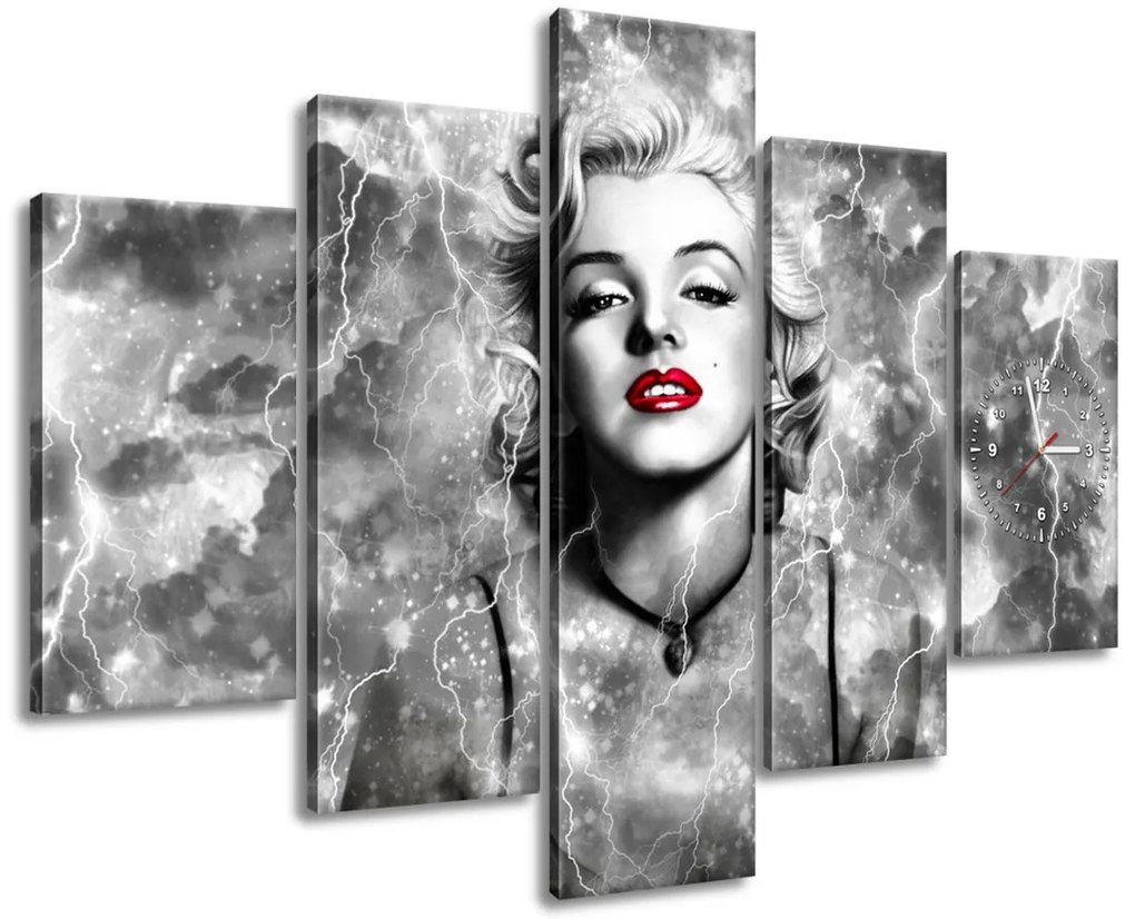 Gario Obraz s hodinami Elektrizujúca Marilyn Monroe - 5 dielny Rozmery: 150 x 70 cm