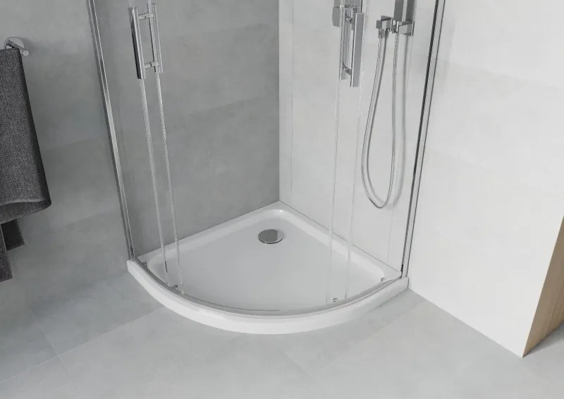 Mexen Rio, štvrťkruhový sprchový kút 80 x 80 cm, 6mm číre sklo, chrómový profil + biela sprchová vanička, 863-080-080-01-00-4110