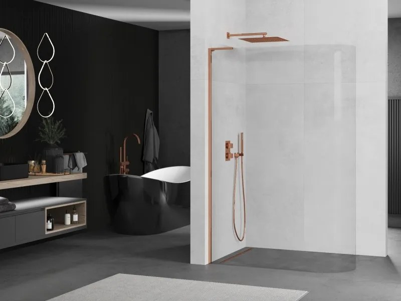 Mexen Kioto L, sprchová zástena Walk-In 90 x 200 cm, 8mm číre sklo, ružové zlato profil, 800-090-103-60-06