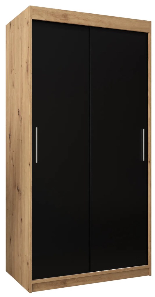 Šatníková skriňa 100 cm Toki (Dub artisan + Čierna matná). Akcia -41%. Vlastná spoľahlivá doprava až k Vám domov. 1064798