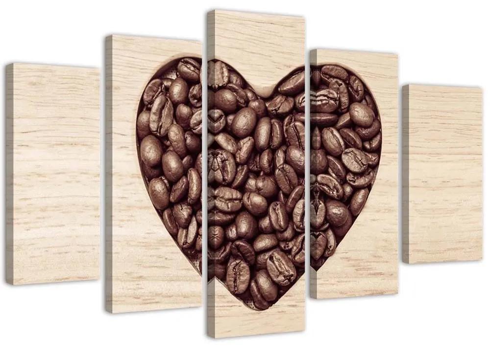 Gario Obraz na plátne Srdce z kávových zŕn - 5 dielny Rozmery: 100 x 70 cm