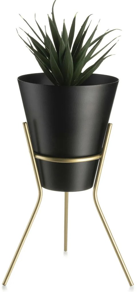 KOVOVÝ KVETINÁČ SO STOJANOM LOFT 24X16 CM ČIERNA/ZLATÁ