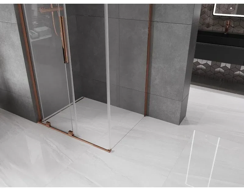 Mexen Velar L, sprchový kút s posuvnými dverami 120 x 80 cm, 8mm číre sklo, ružové zlato, 871-120-080-03-60