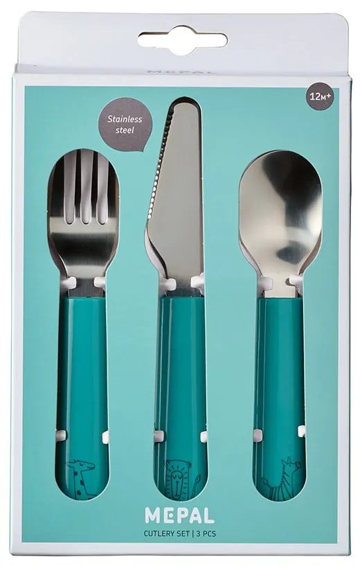 Nerezový detský príbor v tyrkysovej a striebornej farbe 3 ks Deep turquoise – Mepal