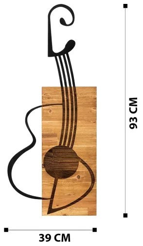 Nástenná dekorácia 39x93 cm gitara drevo/kov