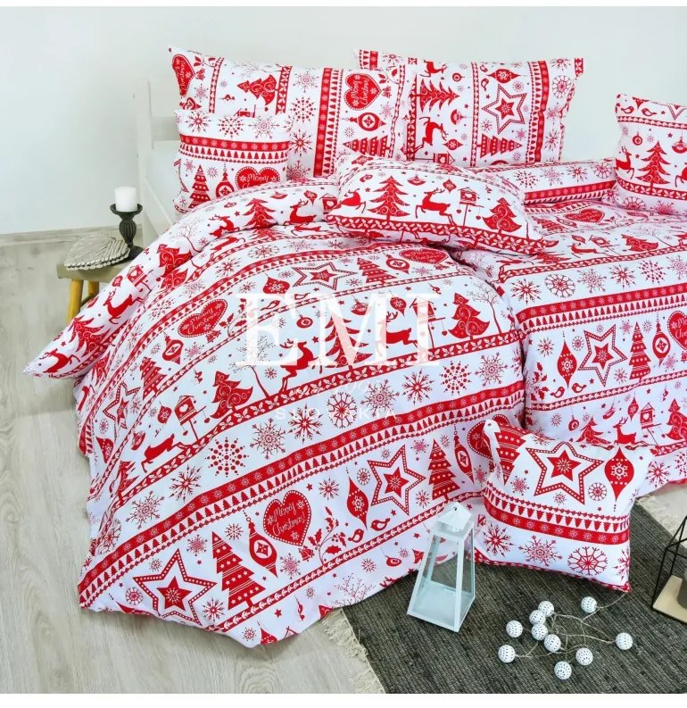 Vianočné bavlnené obliečky Eleonora červené EMI, Predĺžený set jednolôžko obsahuje 1x 140x220 + 1x 70x90