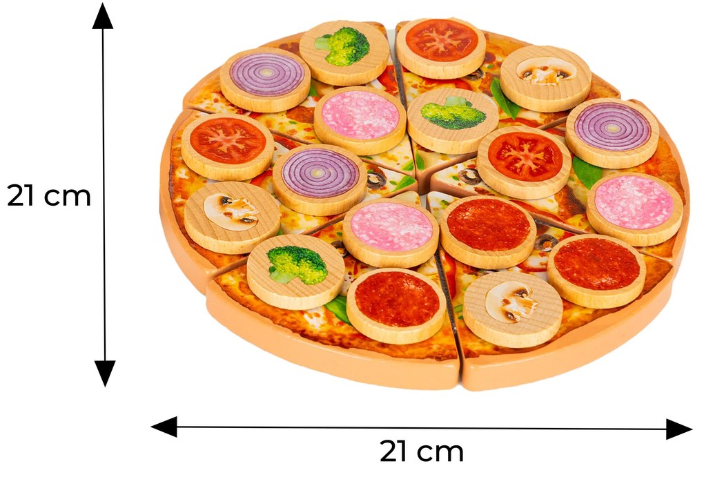ECOTOYS Drevená pizza 27 dielov (na suchý zips)