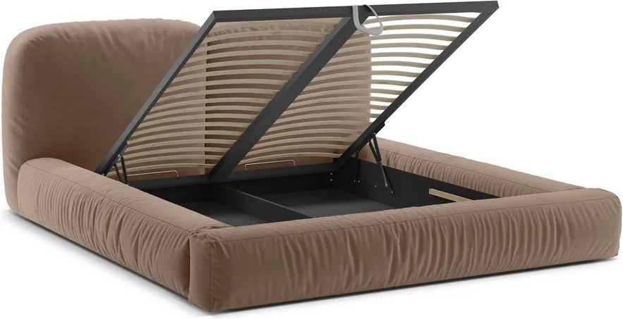 Svetlohnedá čalúnená dvojlôžková posteľ s úložným priestorom s roštom 160x200 cm Martina – Micadoni