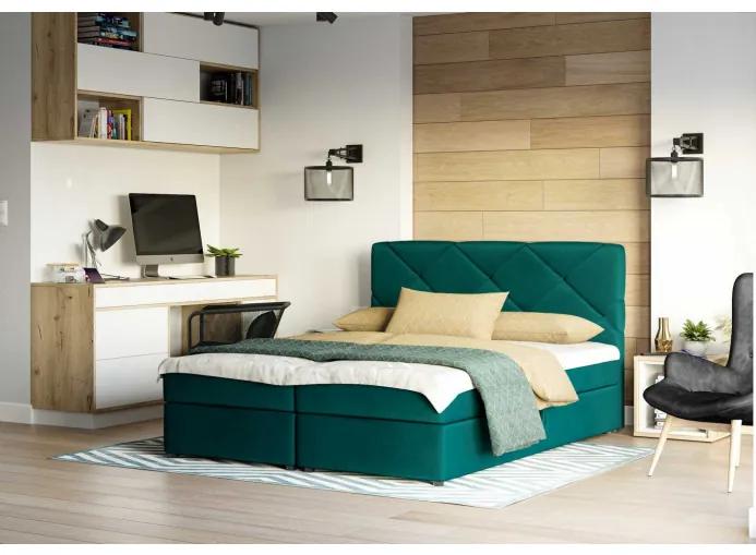 Manželská posteľ s prešívaným čelom KATRIN 140x200, zelená