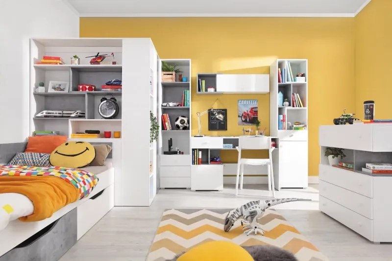 Regál Sigma 6, biela mat / betón / dub