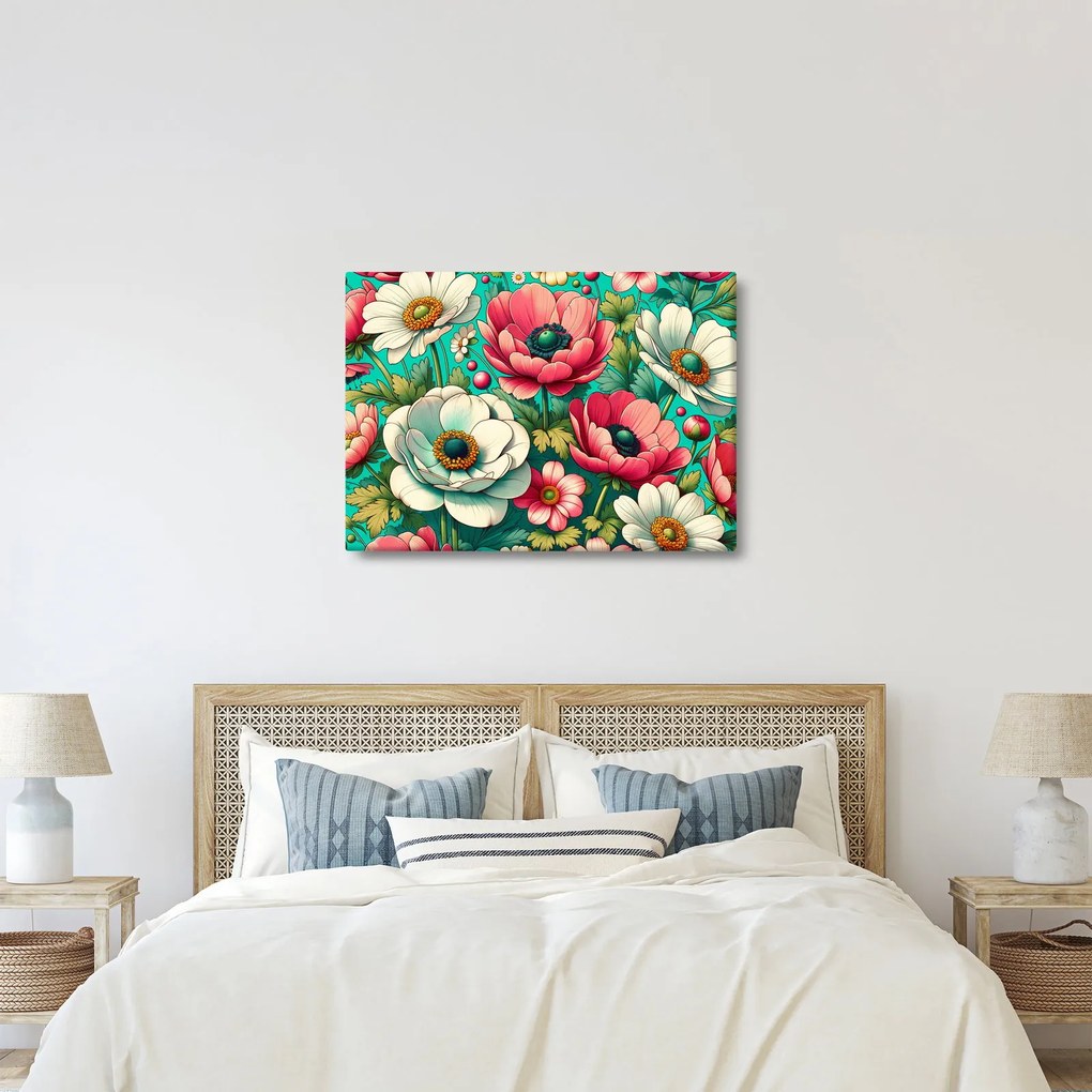 Obraz - Kvety na modrom pozadí (70x50 cm)