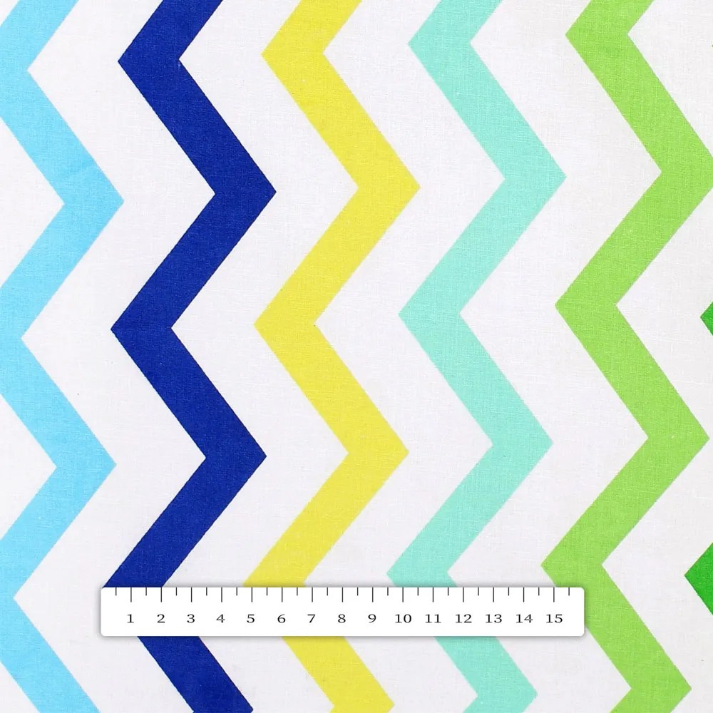 Biante Bavlnený štvorcový obrus Sandra SA-378 Zeleno-modro-žlté cik-cak pásiky 40x40 cm