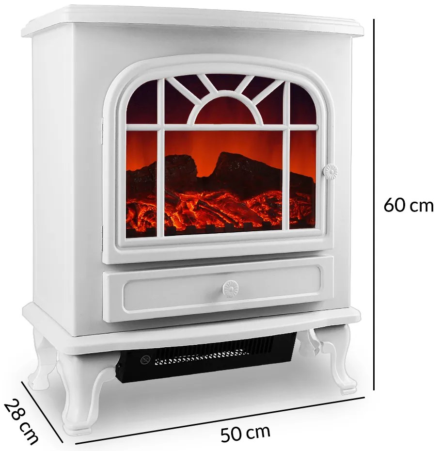 InternetovaZahrada Elektrický krb s vyhrievaním ventilátora a ohňom 2000W BIELY