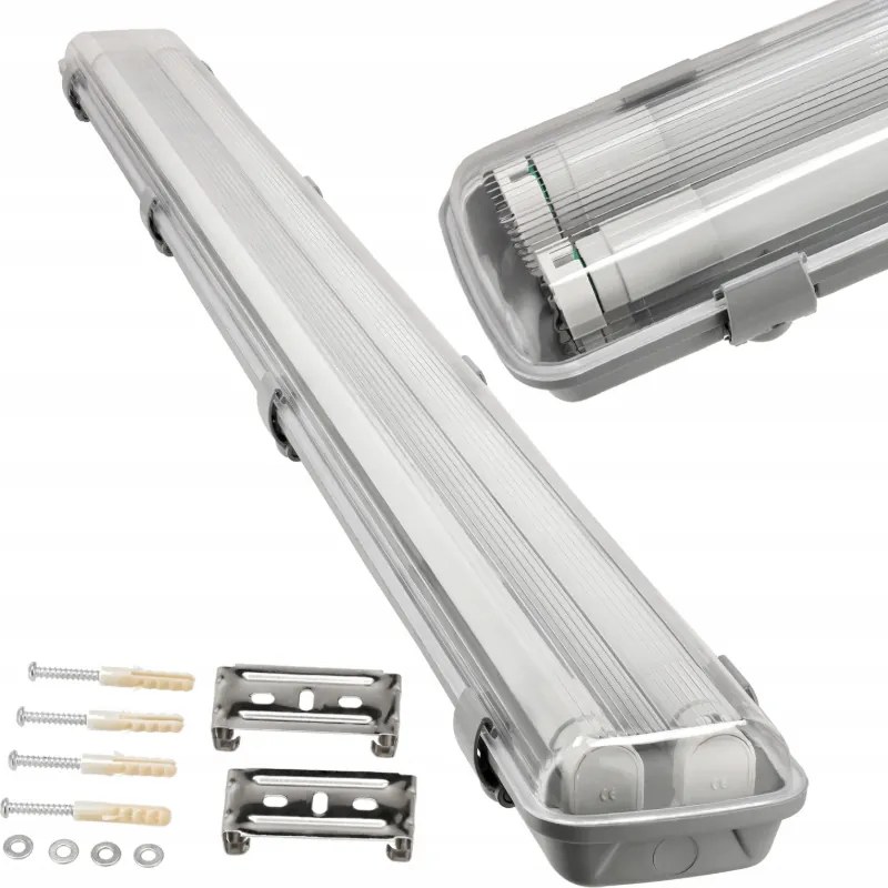 Hermetické svietidlo 120cm lampa + 2x LED trubice Vodotesné 6000K studená teplota