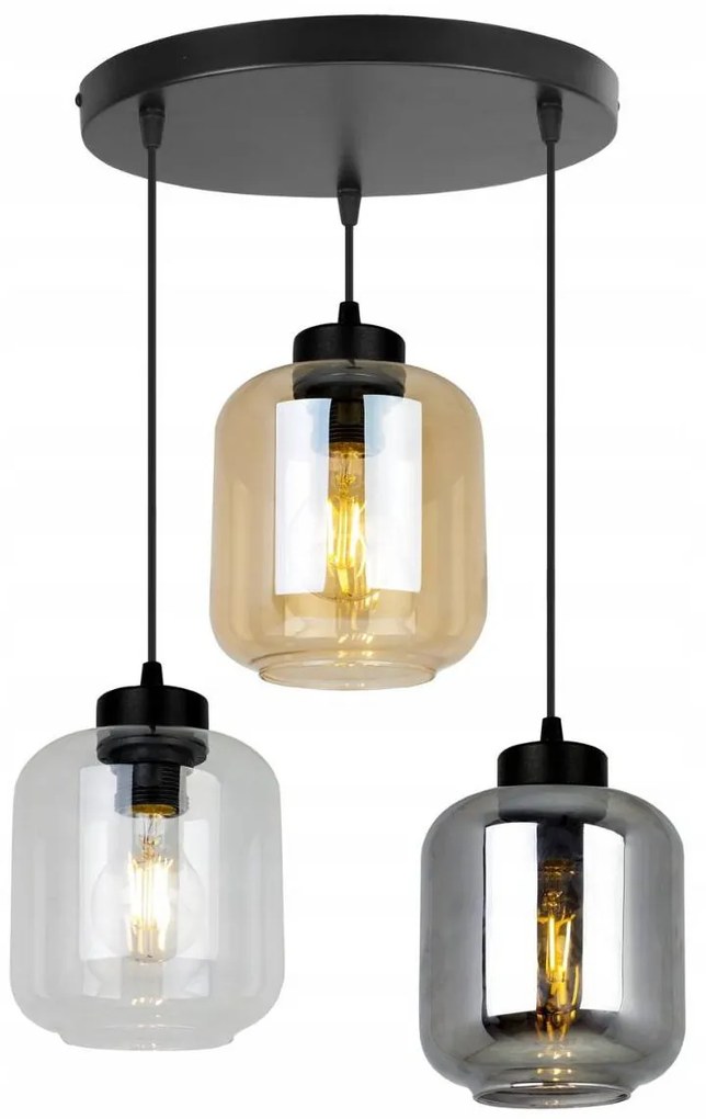 Závesné svietidlo Novalja, 3x sklenené tienidlo (mix 3 farieb), o