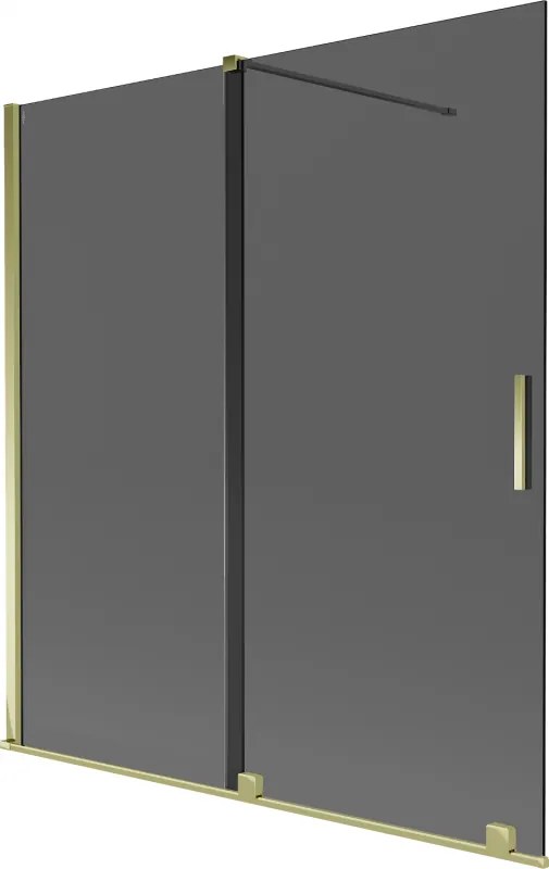 Mexen Velar, 2-krídlová posuvná vaňová zástena 150 x 150 cm, 8mm šedé sklo, zlatá lesklá, 896-150-000-41-50