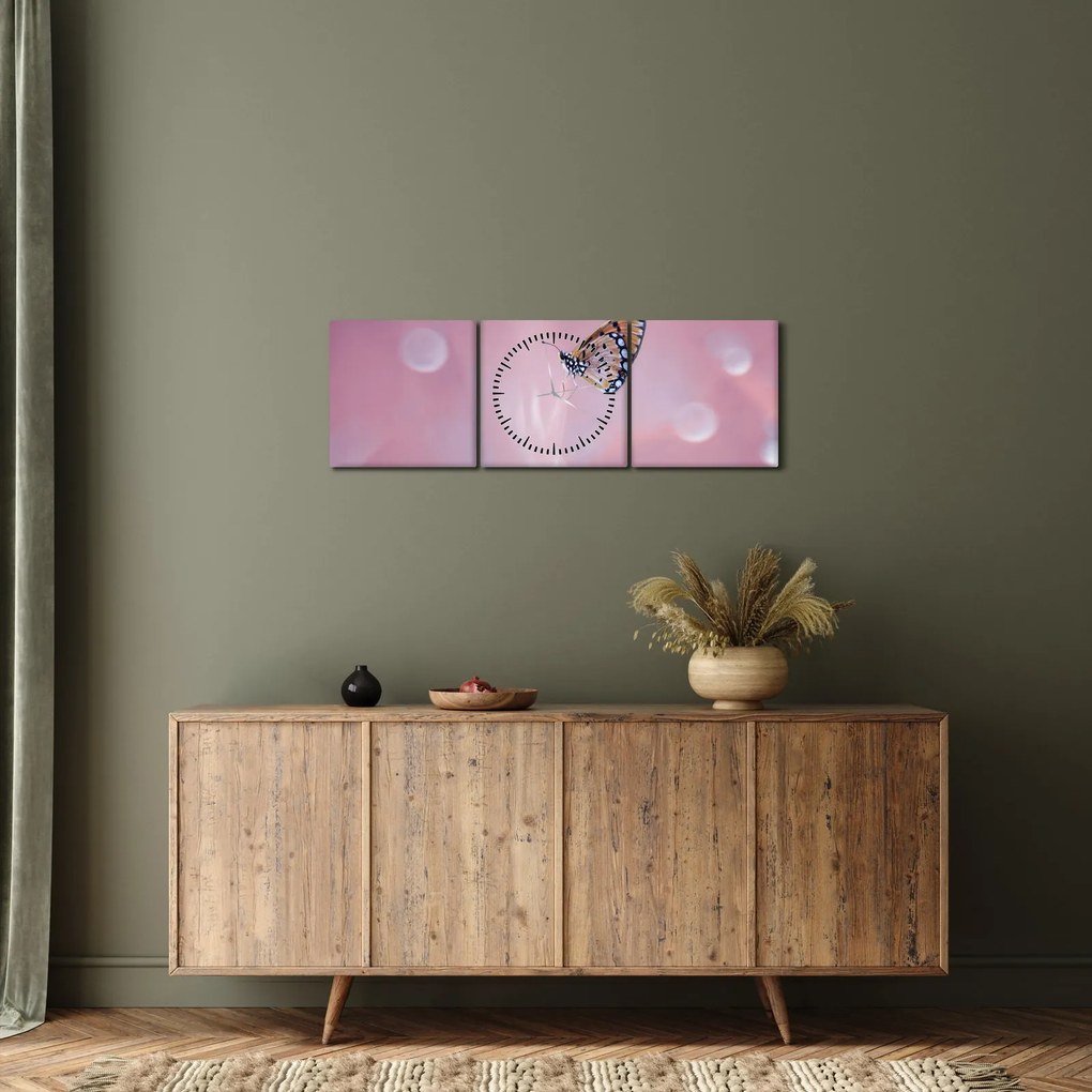 Obraz - Motýľ (s hodinami) (90x30 cm)