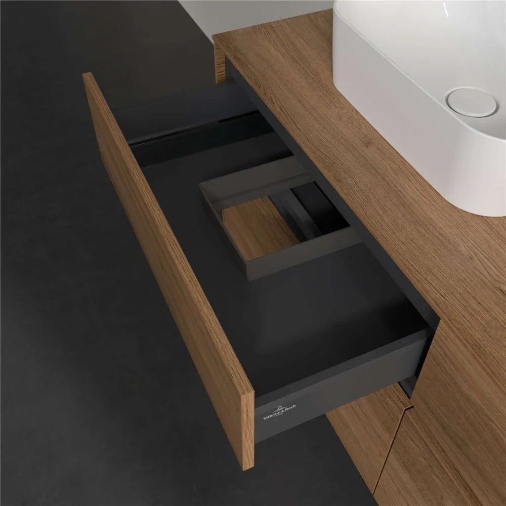 VILLEROY &amp; BOCH Collaro závesná skrinka pod dve umývadlá na dosku, 4 zásuvky, s LED osvetlením, 1400 x 500 x 548 mm, Oak Kansas, C103B0RH