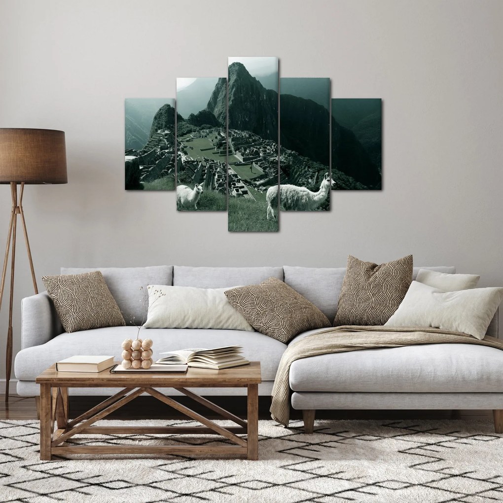Obraz - Lamy na Machu Picchu v Peru (150x105 cm)