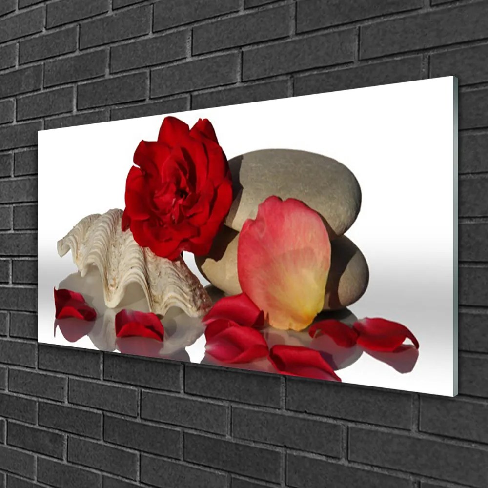 Skleneny obraz Ruže plátky mŕtva príroda 140x70 cm