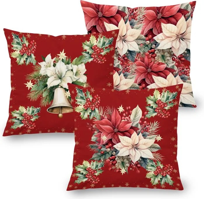 Sada 3 ks obliečok na vankúšiky RED POINSETTIA 45 x 45 cm