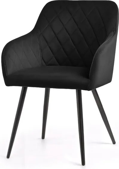 Sada šiestich jedálenských stoličiek VELTO zamatové, čierne / čierne nohy (6 ks)