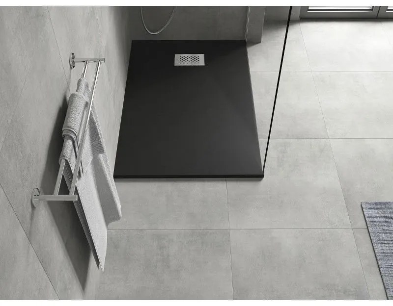 Mexen Hugo, obdĺžniková sprchová vanička SMC 80 x 70 cm, čierna, oceľová krytka, 42707080-X
