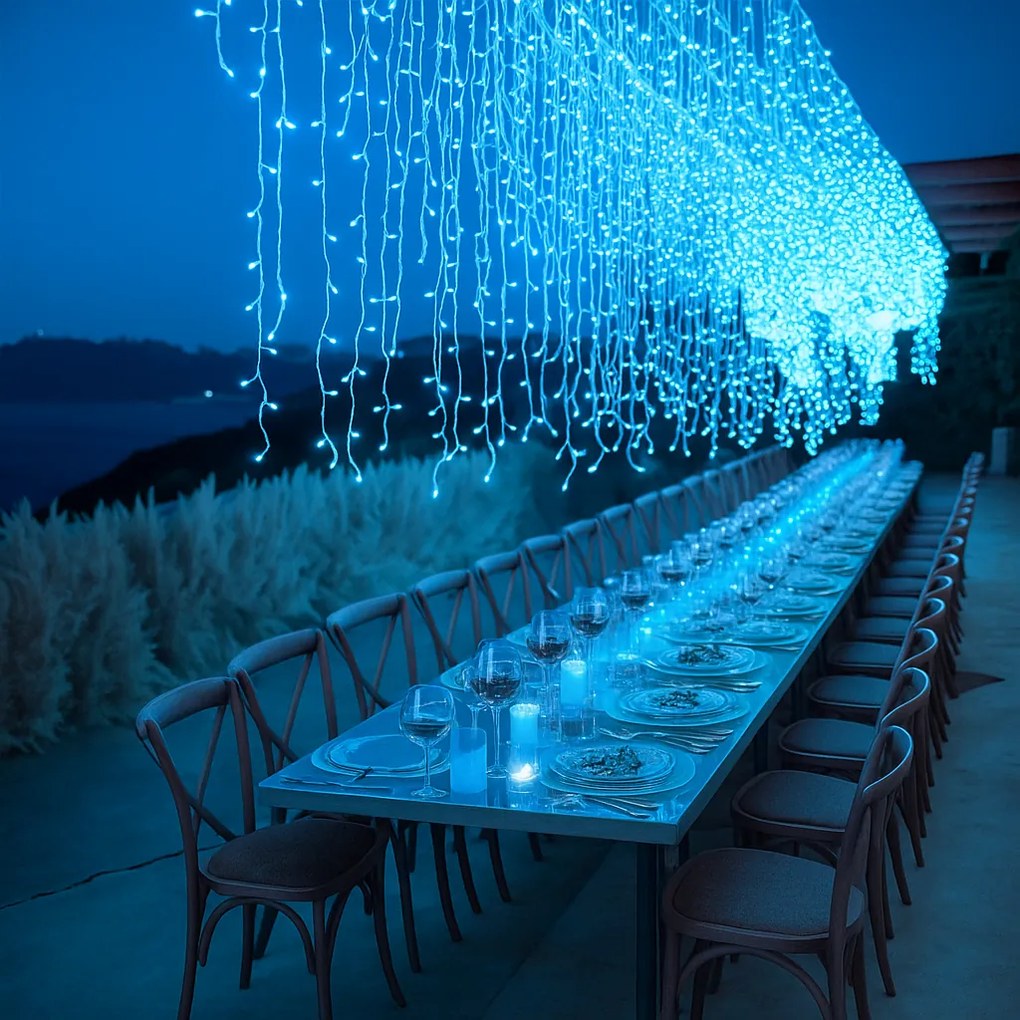 Vianočné svetielka LED záclona FLASH modrá 1000 LED