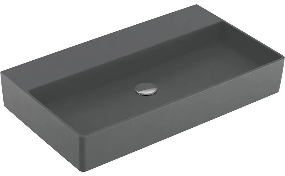 VILLEROY &amp; BOCH Memento 2.0 závesné umývadlo bez otvoru, bez prepadu, 800 x 470 mm, Graphite, s povrchom CeramicPlus, 4A2283I4